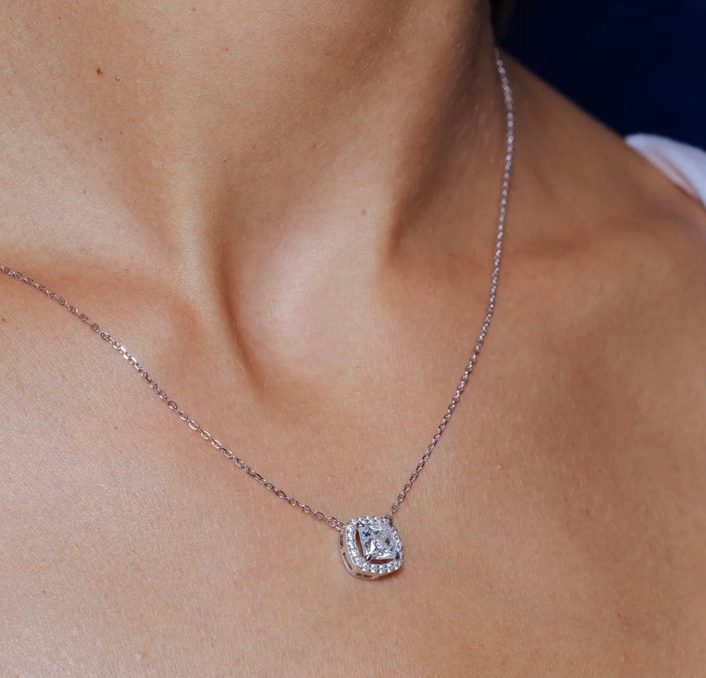 Square 925 Silver Moissanite Necklace