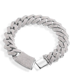 Moissanite 14mm Curb Silver Bracelet
