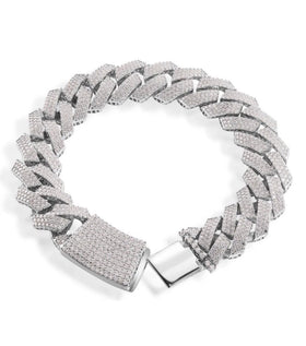Moissanite 14mm Curb Silver Bracelet
