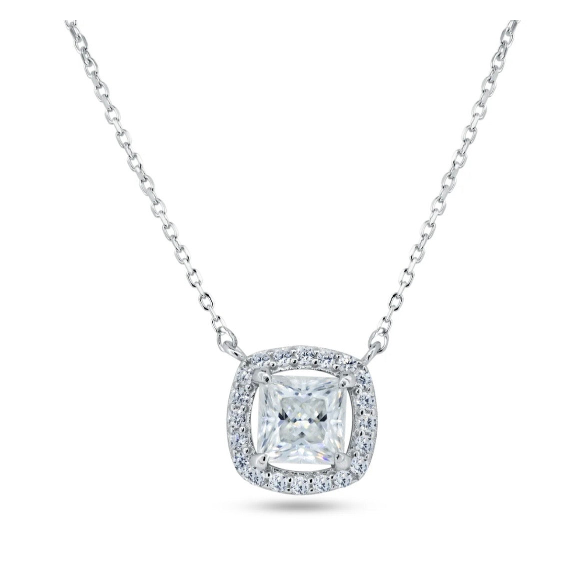 Square 925 Silver Moissanite Necklace