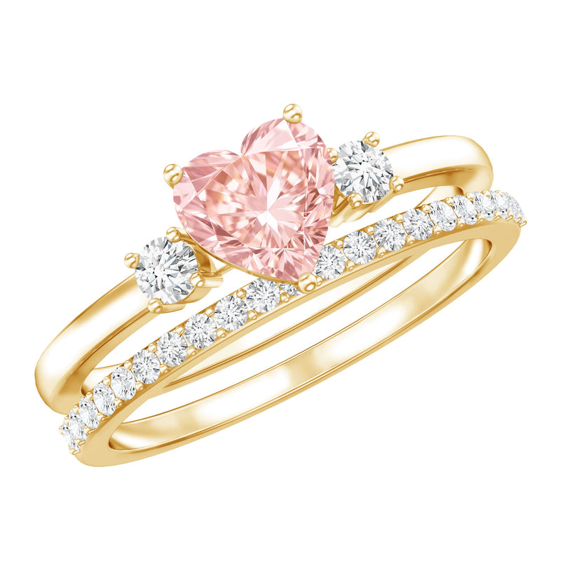 Lab Grown Pink Heart Engagement Ring & Diamond Wedding Band