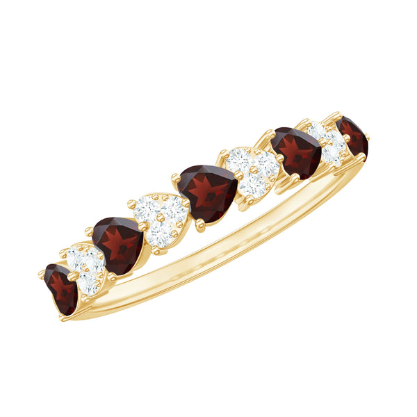 Natural Garnet Diamond Heart Eternity Ring