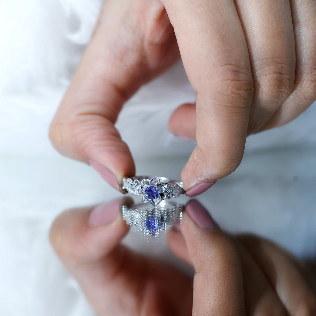 Tanzanite & Diamond Flower Engagement Ring