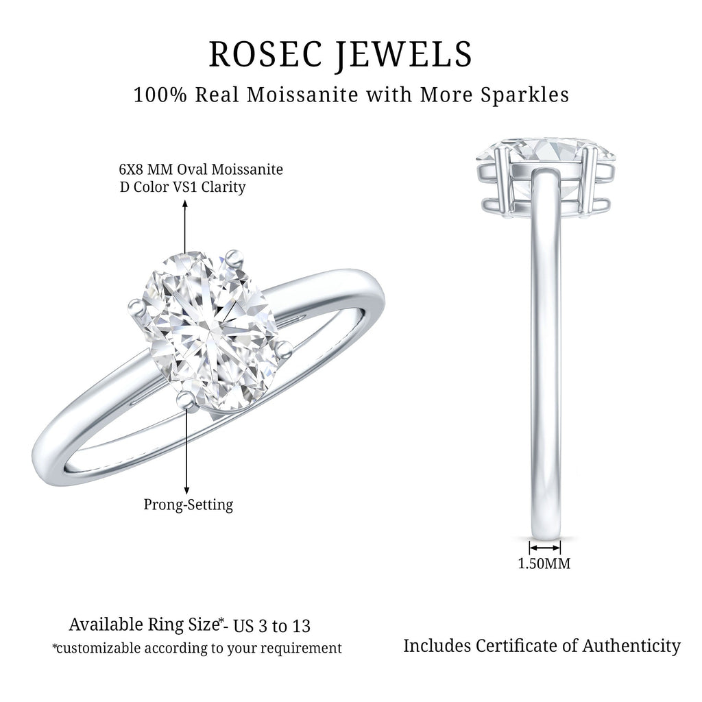 6X8mm Solitaire Moissanite Oval Engagement Ring