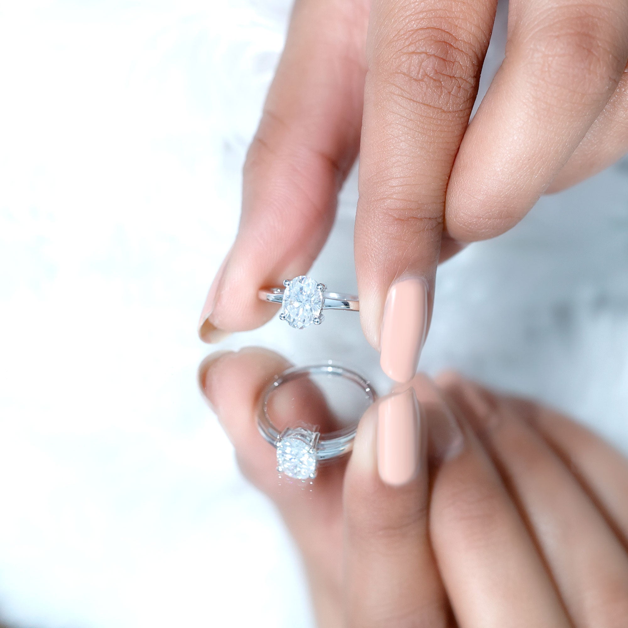 6X8mm Solitaire Moissanite Oval Engagement Ring
