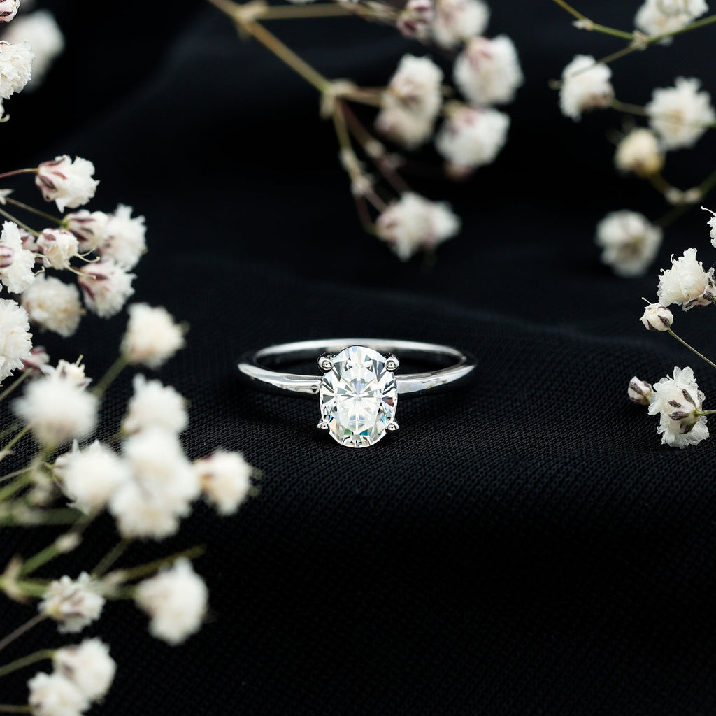 6X8mm Solitaire Moissanite Oval Engagement Ring