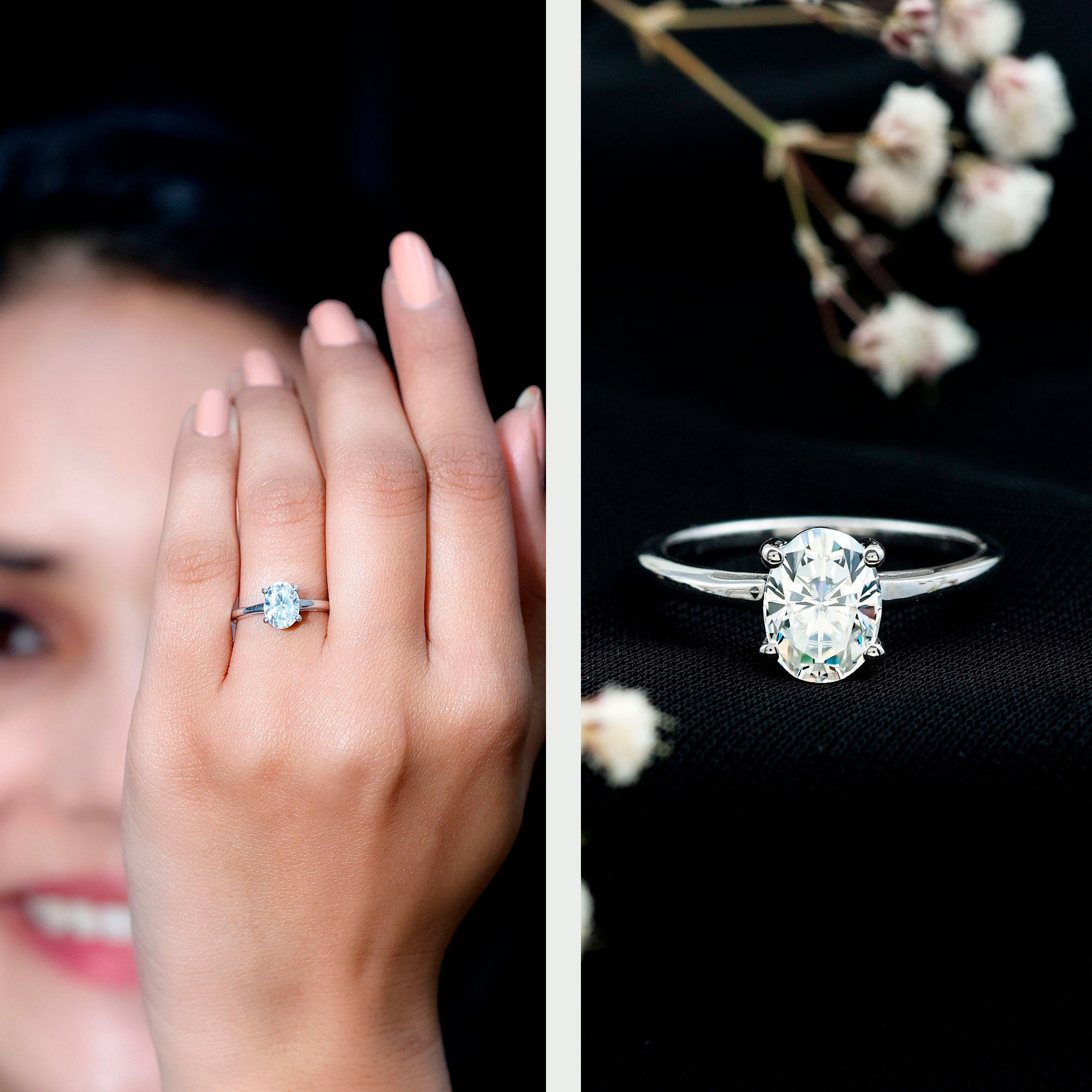 6X8mm Solitaire Moissanite Oval Engagement Ring