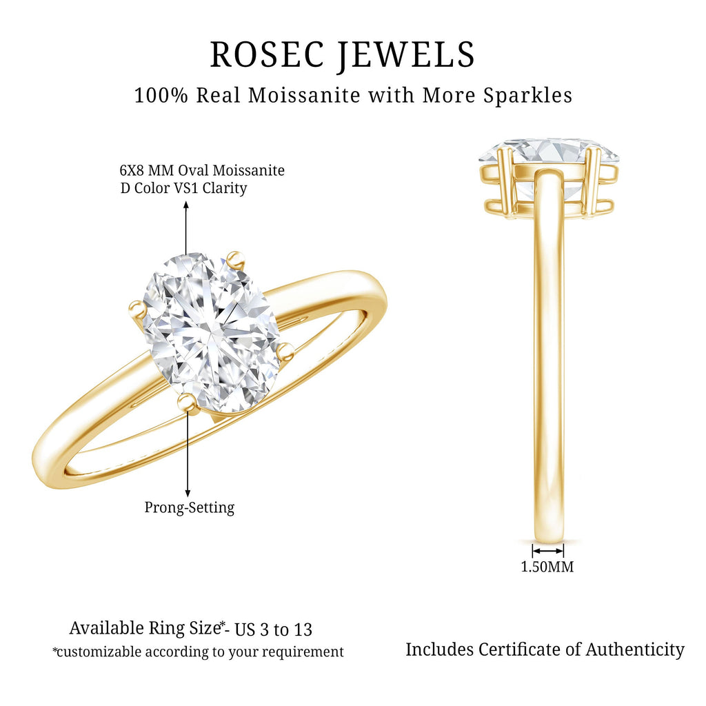 6X8mm Solitaire Moissanite Oval Engagement Ring