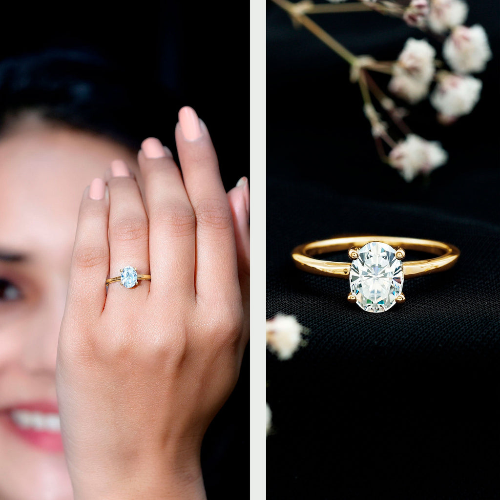 6X8mm Solitaire Moissanite Oval Engagement Ring